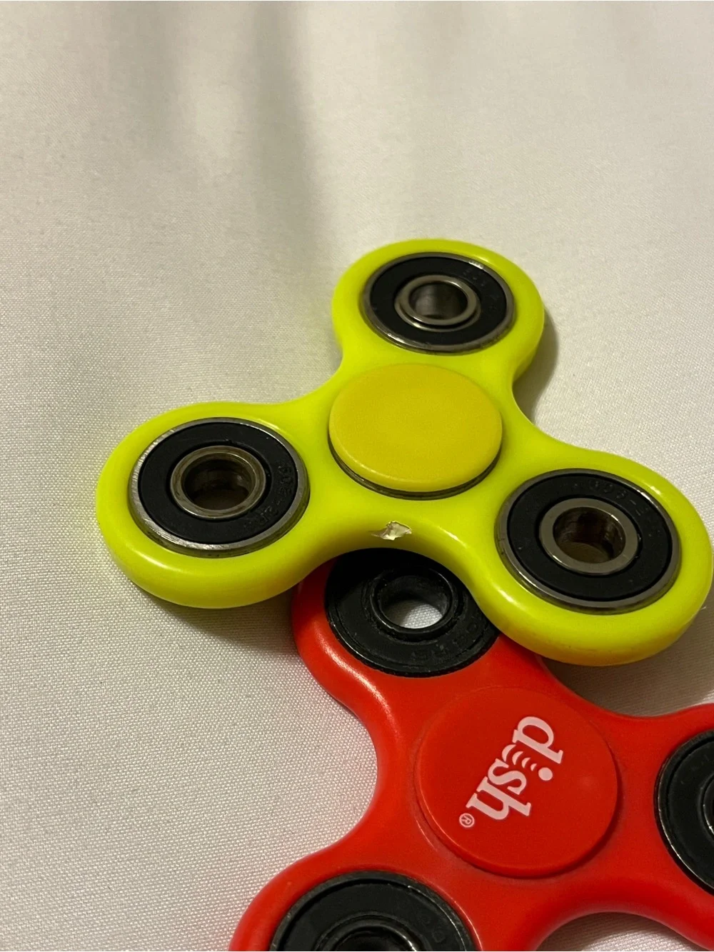 Lot of 3 Fidget Spinners ESPN Dish Network Plastic Toy Red Green Yellow